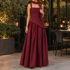 Ines Asymmetric Maxi Dress - Deep Red