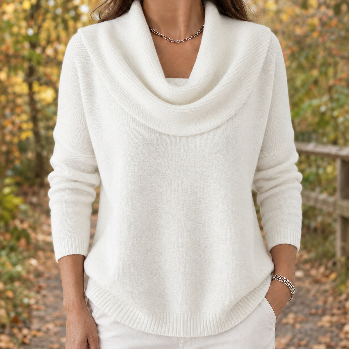 Edith Cowl Neck Sweater - White