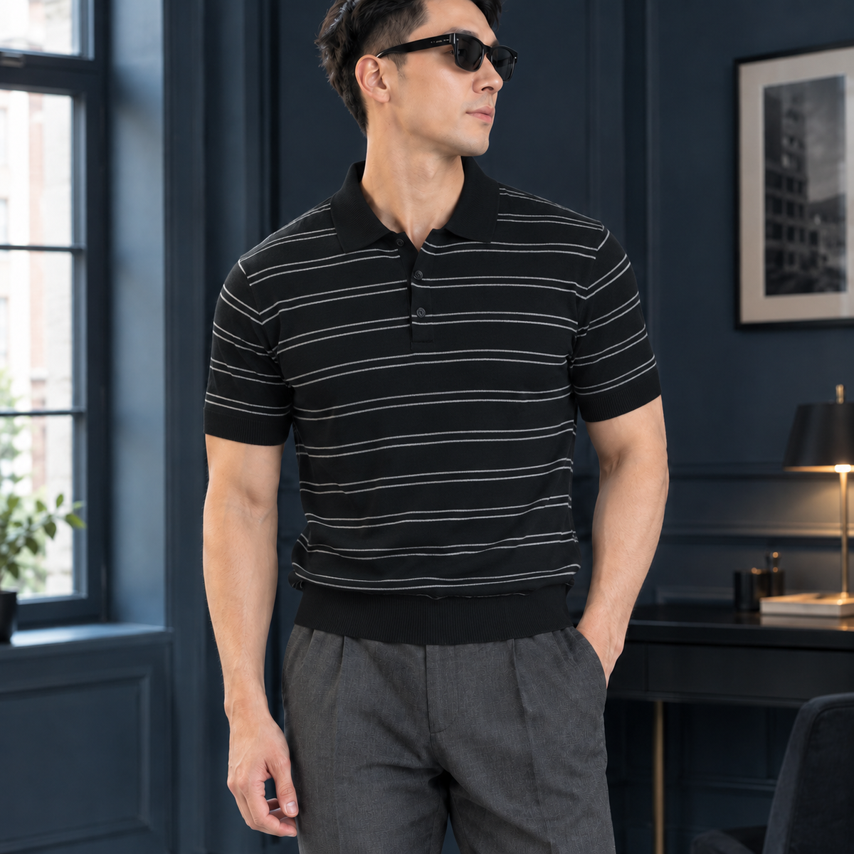 Holden Striped Polo - Black