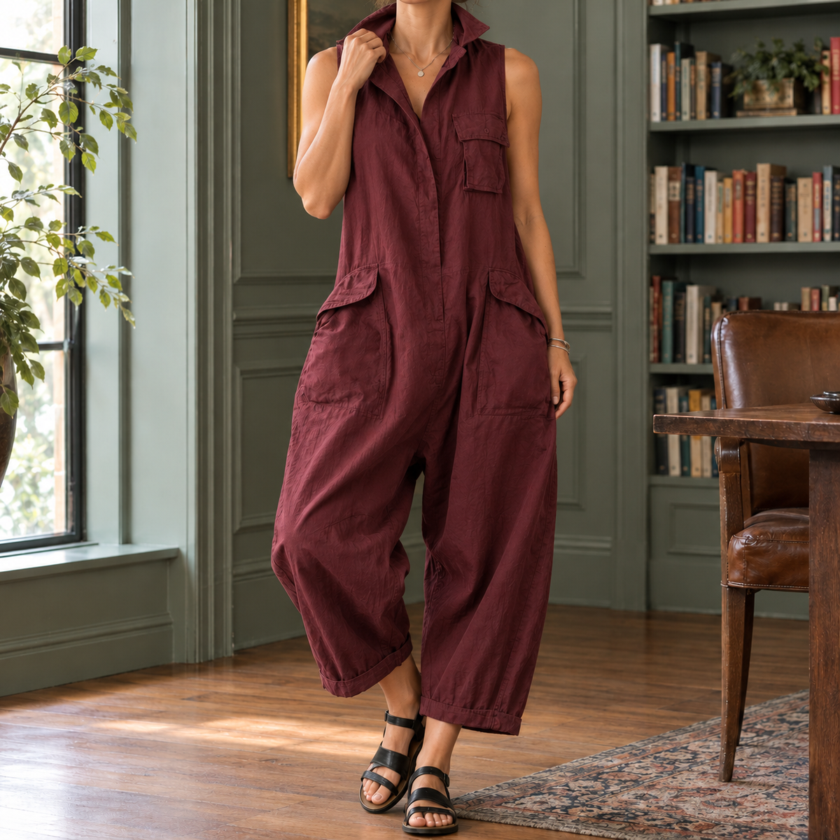 Celine Utility Jumpsuit - Wine Red
