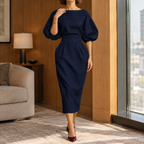 Alice Pleated Midi Dress - Navy Blue