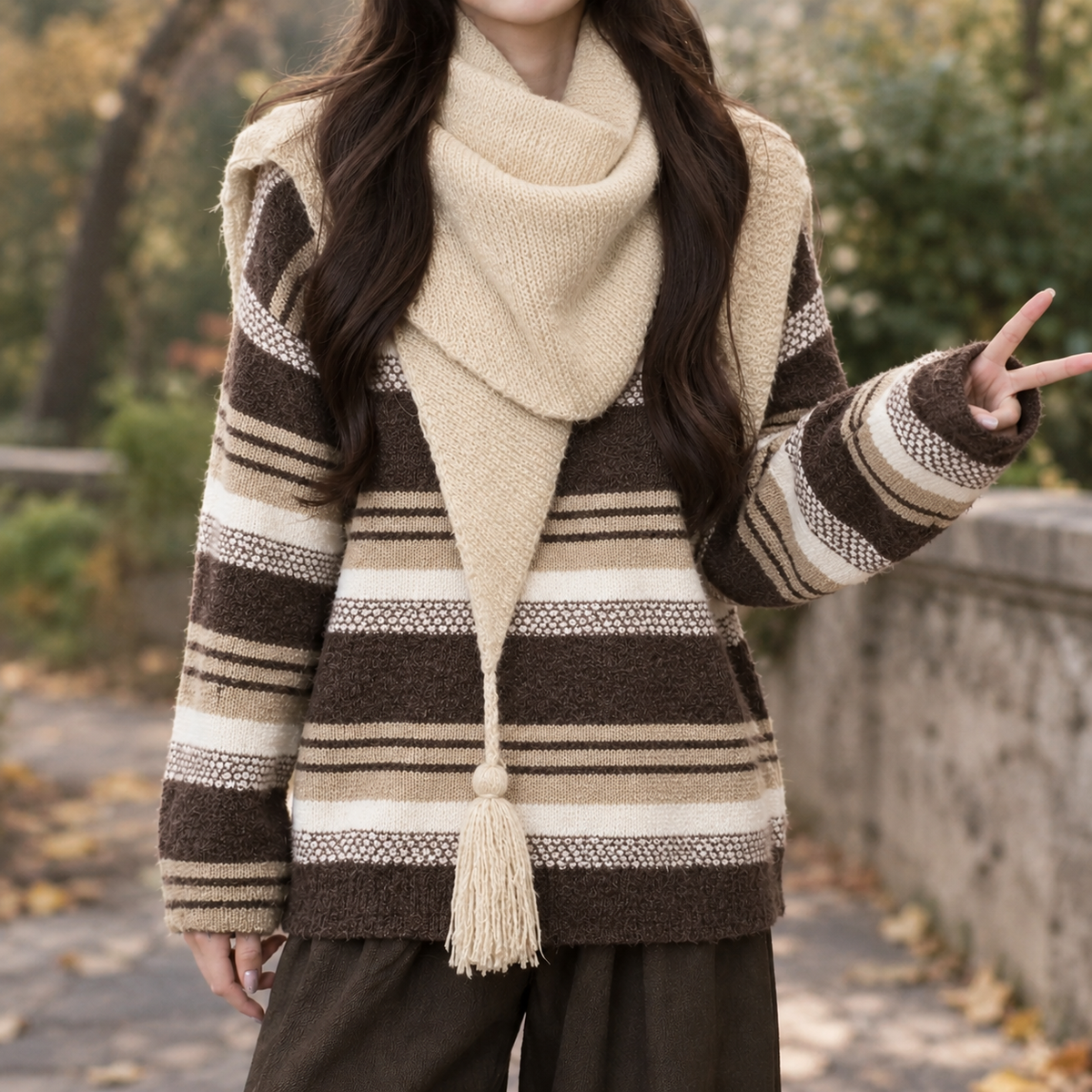 Rhea Striped Sweater Set - Khaki