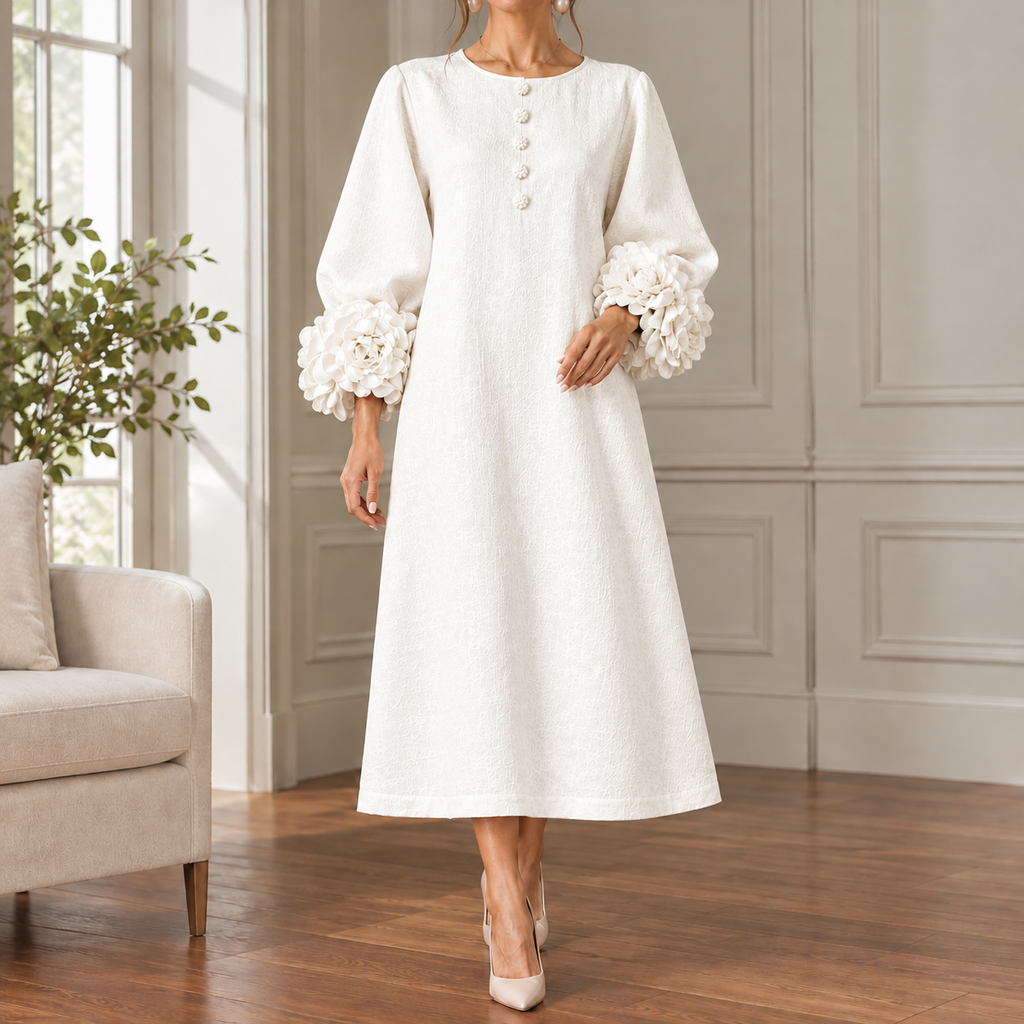 Bianca Floral Cuff Dress - White