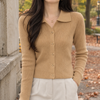 Roseline Ribbed Cardigan - Camel