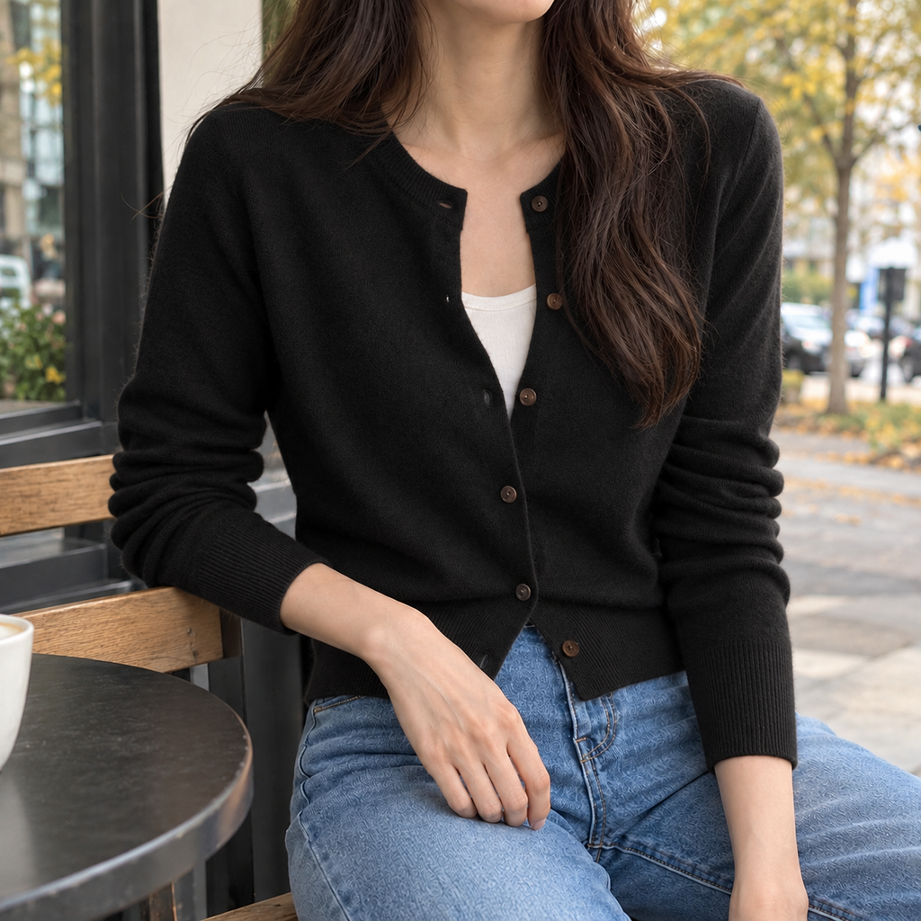 Livia Crewneck Cardigan - Black