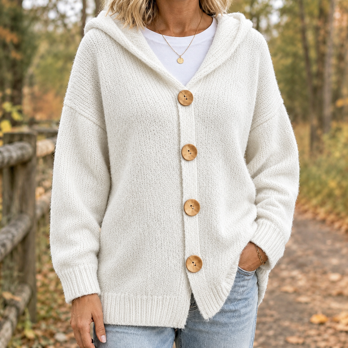 Bridget Hooded Cardigan - White