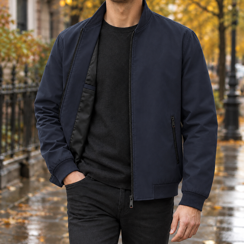 Aurelien Stand Collar Jacket - Navy Blue