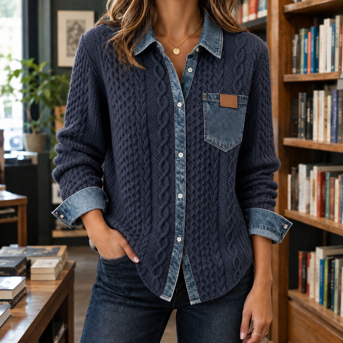 Amelie Cable Knit Cardigan - Navy Blue