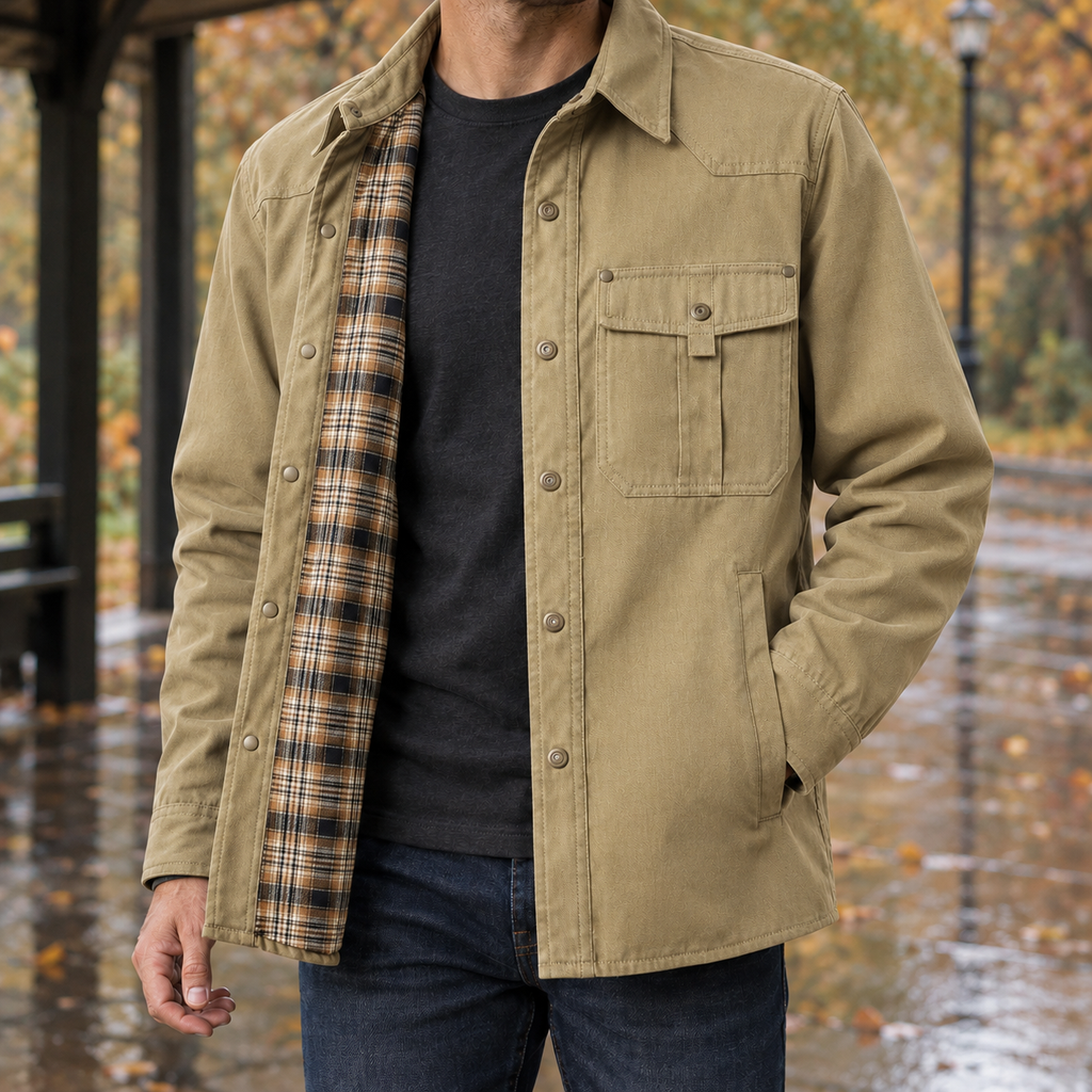 Norbert Plaid-Lined Jacket - Khaki