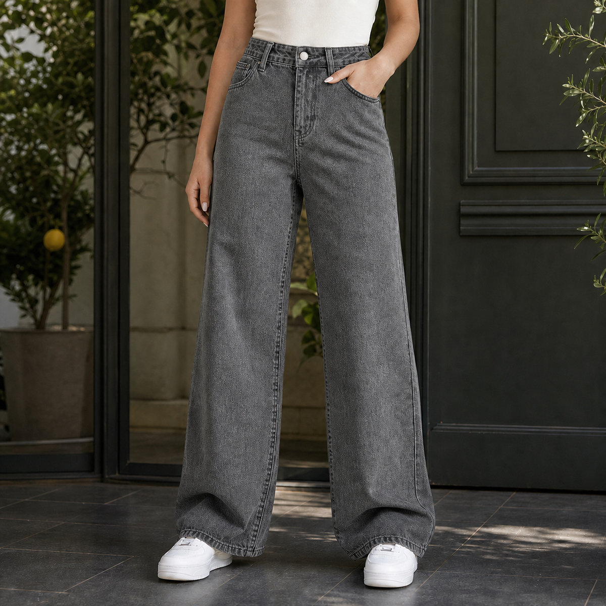 Alessia Wide Leg Jeans - Gray