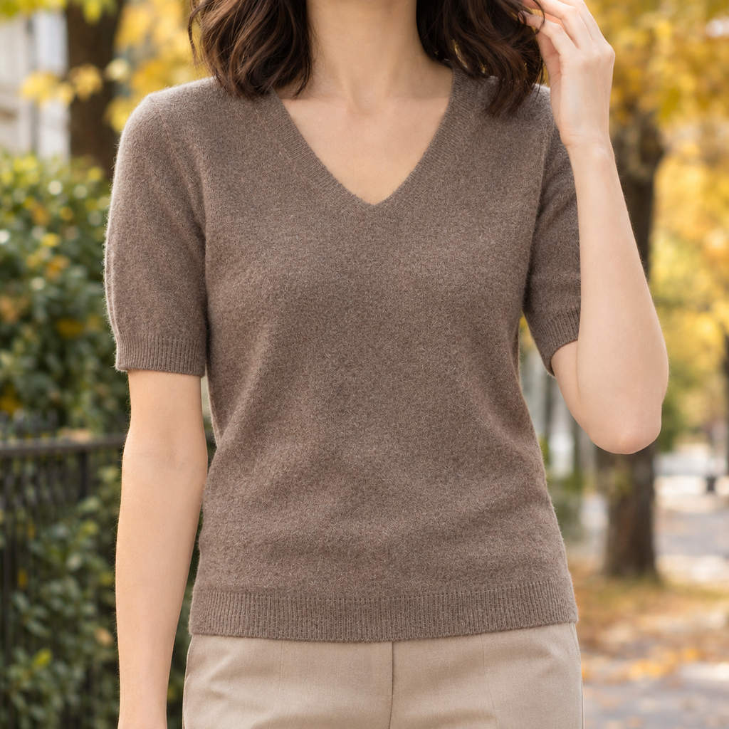Leah V Neck Sweater - Camel