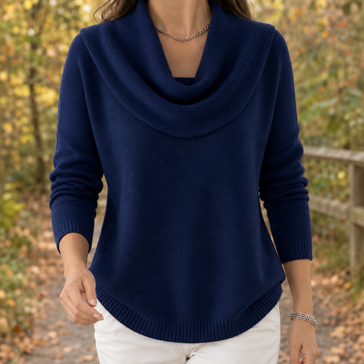 Edith Cowl Neck Sweater - Navy Blue