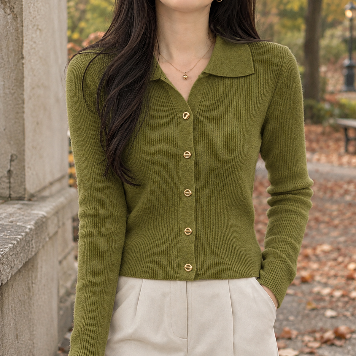 Roseline Ribbed Cardigan - Green