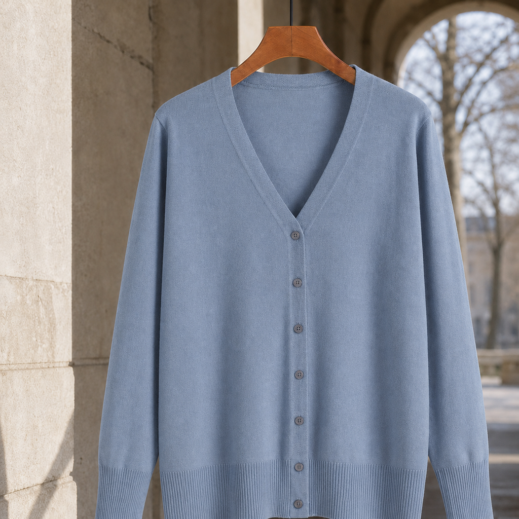 Mara V Neck Cardigan - Fog Blue