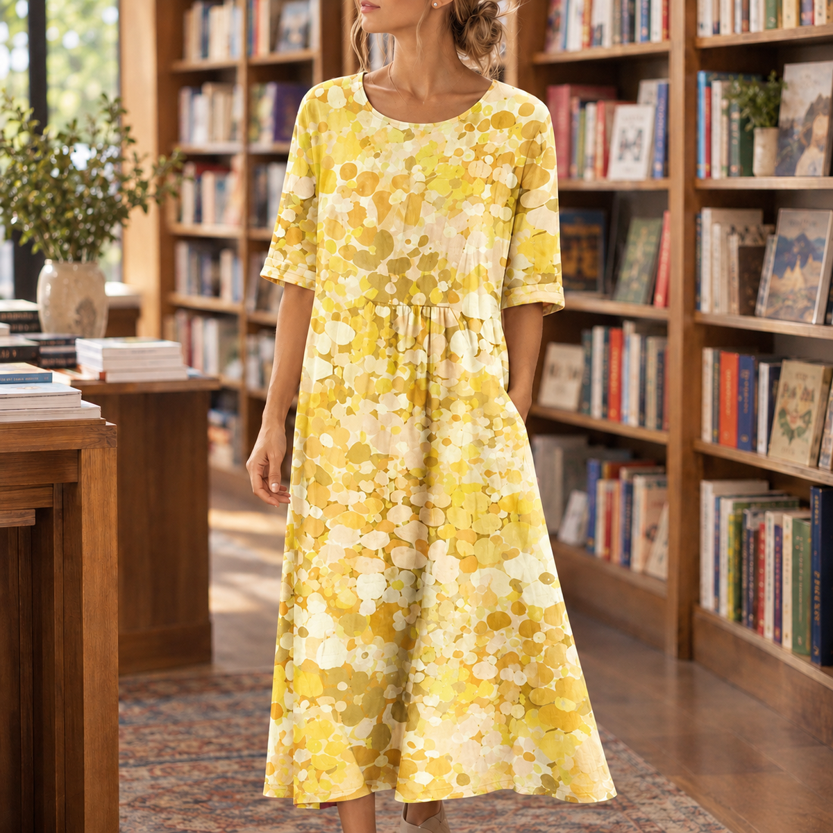 Michelle Gathered Waist Dress - Yellow