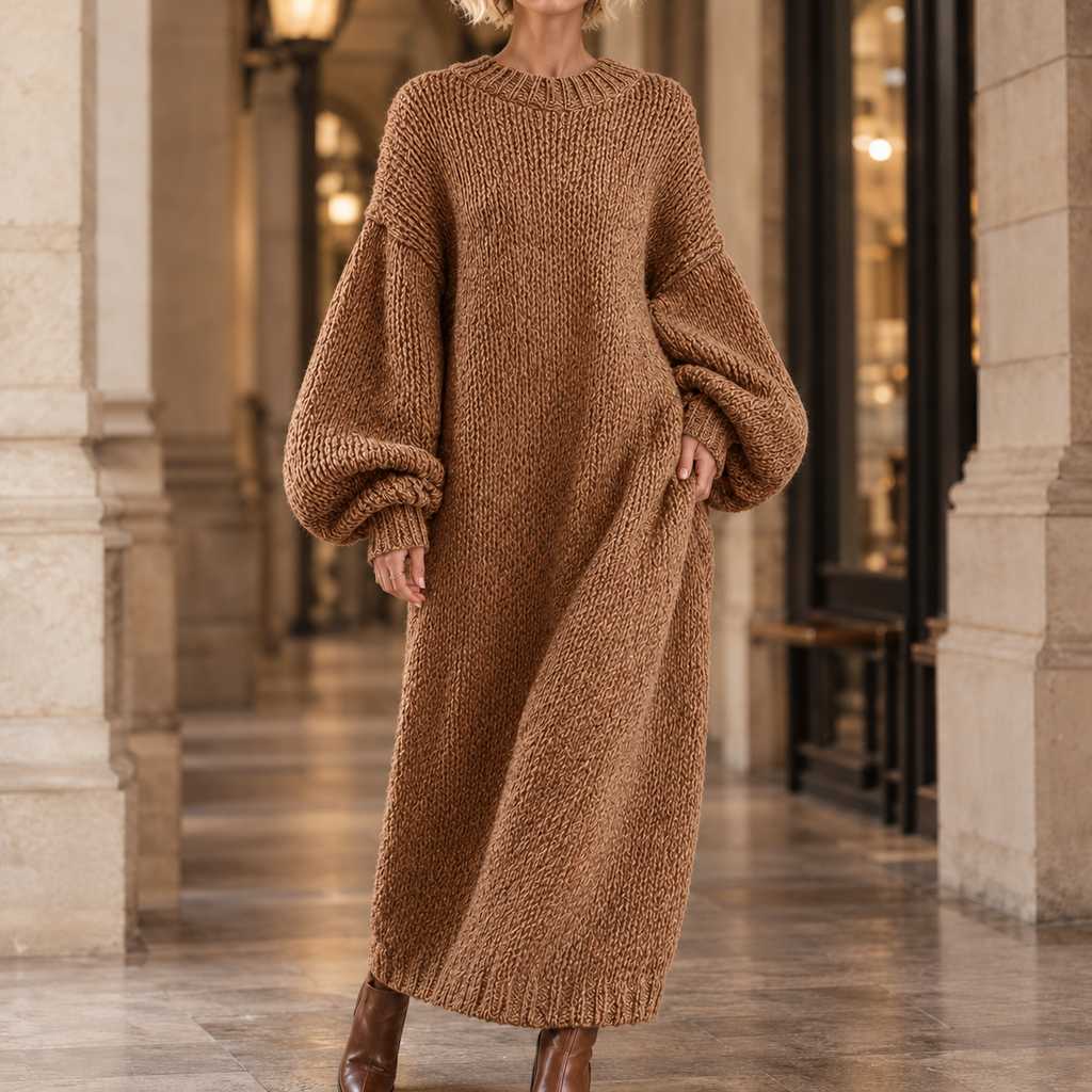 Matilda Lantern Sleeve Dress - Light Brown
