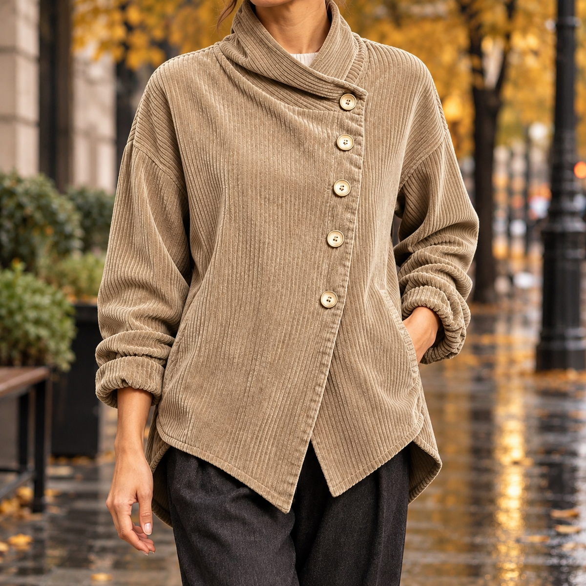April Asymmetric Jacket - Khaki