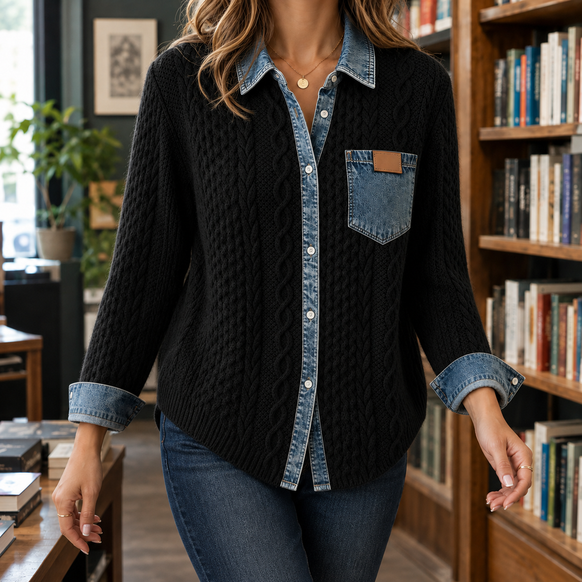 Amelie Cable Knit Cardigan - Black