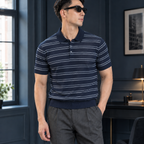 Holden Striped Polo - Navy Blue