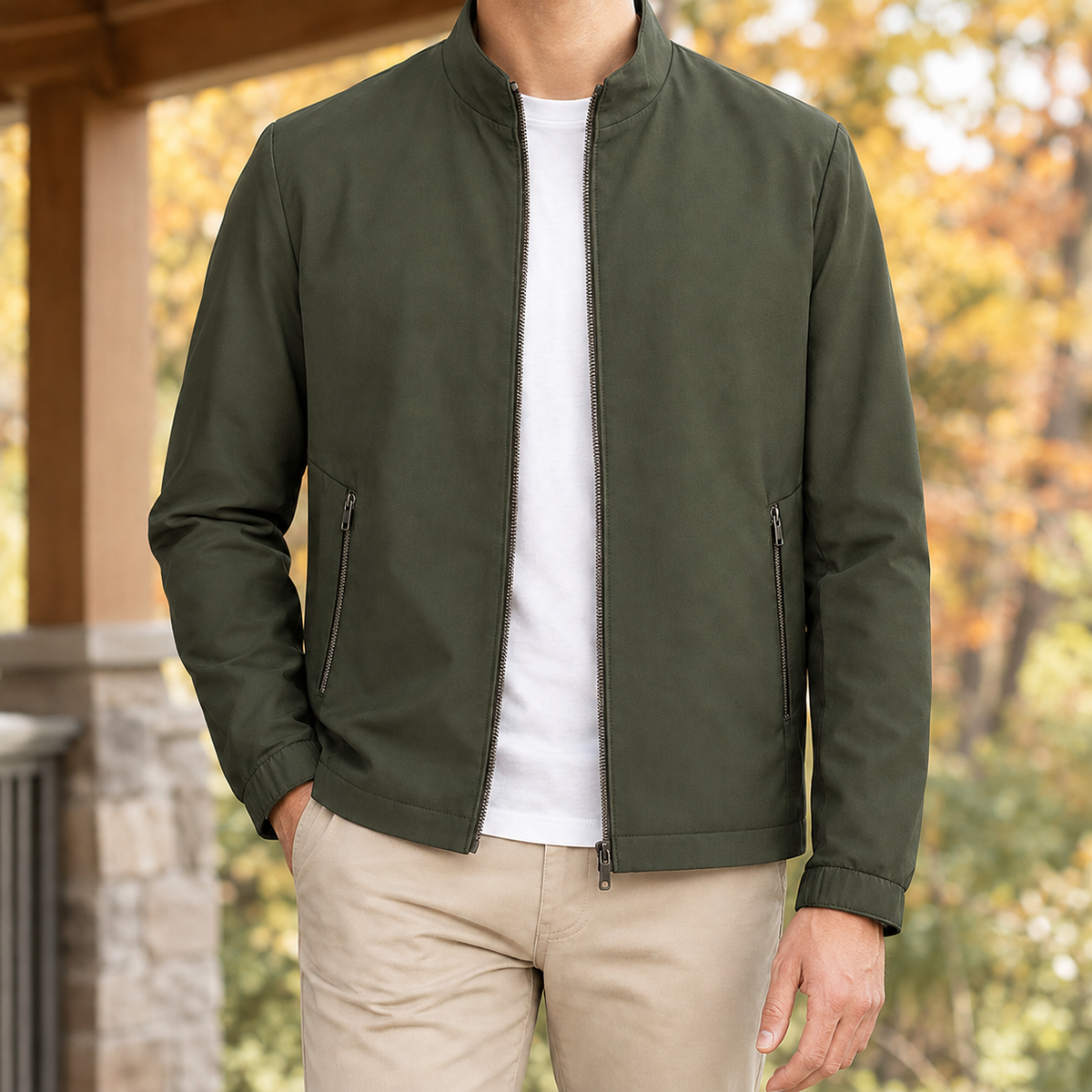 Nathan Stand Collar Jacket - Military Green