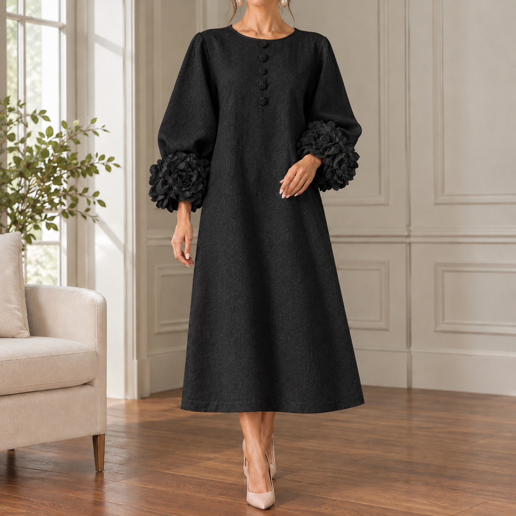 Bianca Floral Cuff Dress - Black