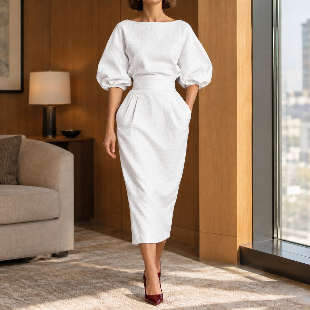 Alice Pleated Midi Dress - White