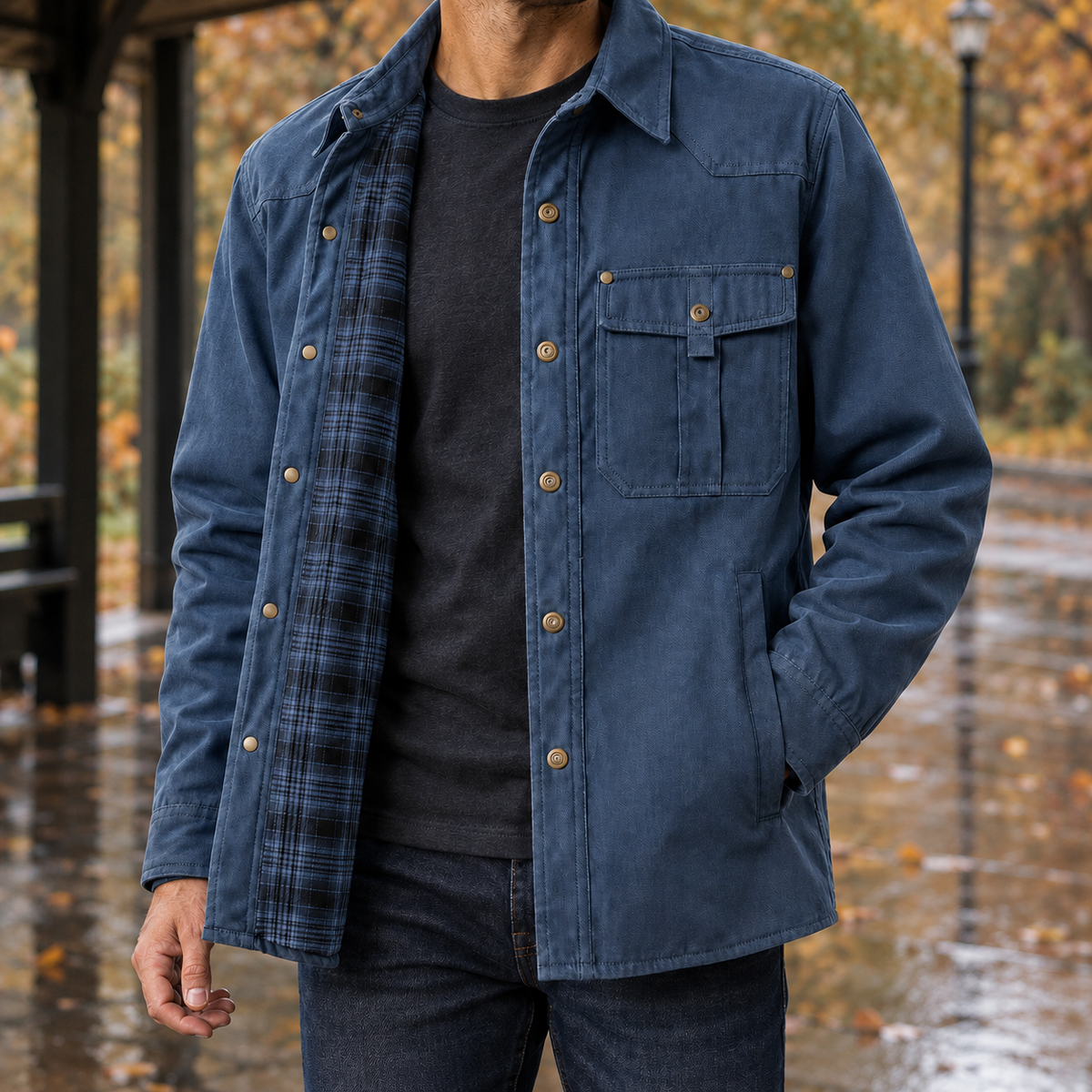 Norbert Plaid-Lined Jacket - Blue