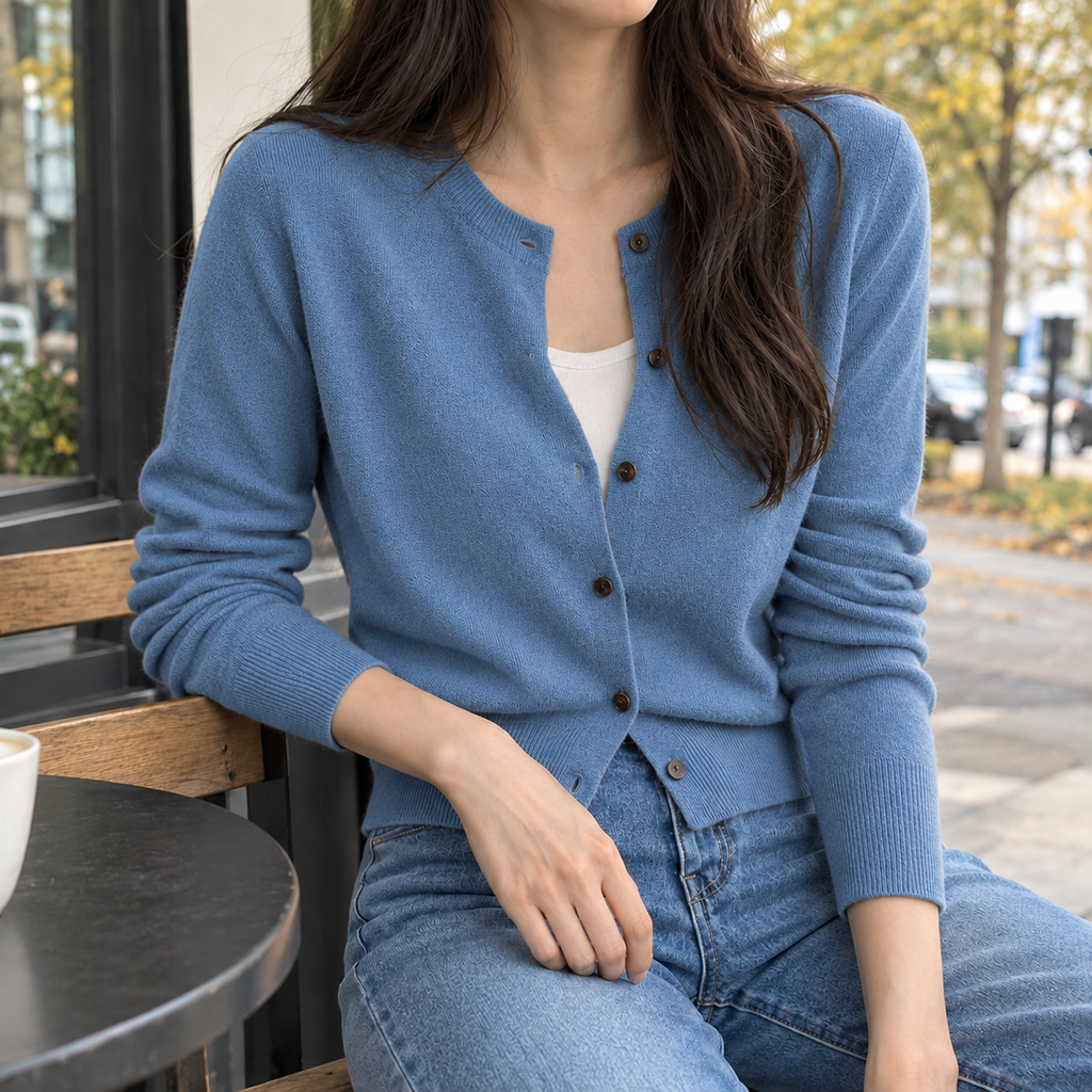 Livia Crewneck Cardigan - Blue