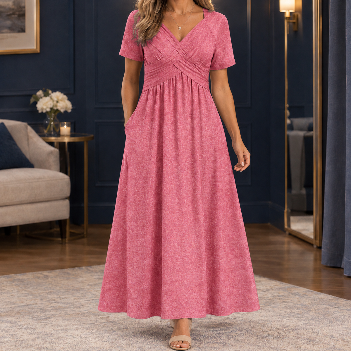 Sarah Empire Waist Dress - Pink