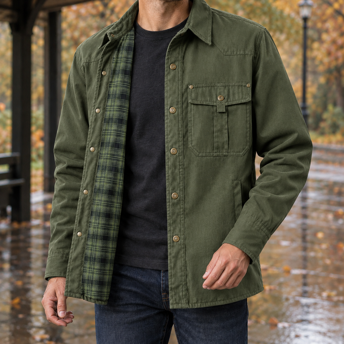Norbert Plaid-Lined Jacket - Green