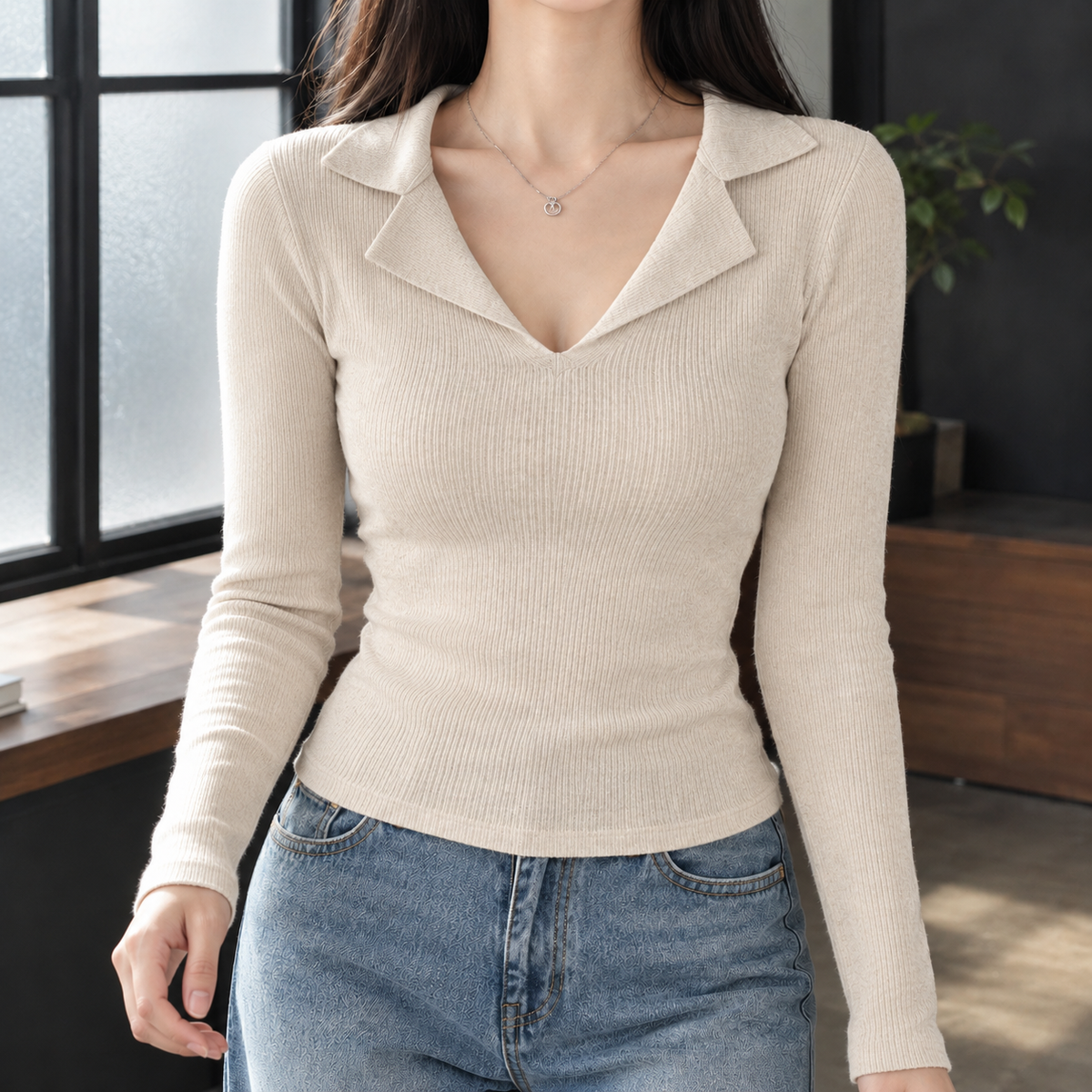 Marlene Polo Collar Top - Apricot Yy6960 A657