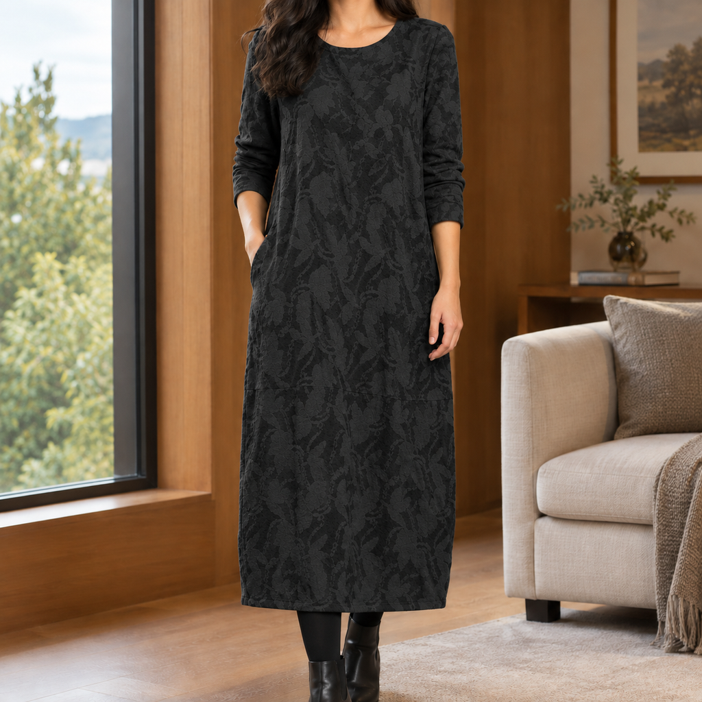 Azalea Patterned Midi Dress - Black