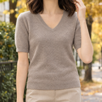 Leah V Neck Sweater - Elegant Camel