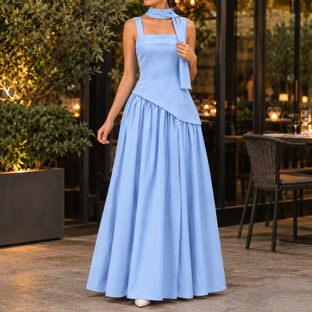 Ines Asymmetric Maxi Dress - Blue