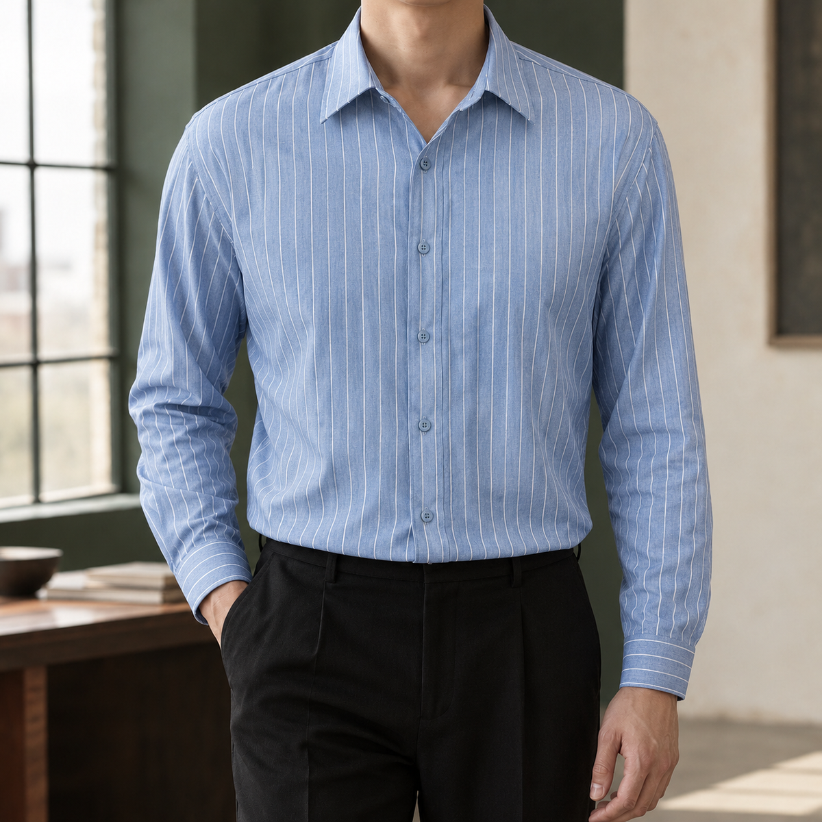 Ilario Striped Shirt - Light Blue