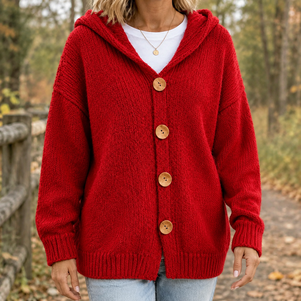 Bridget Hooded Cardigan - Red