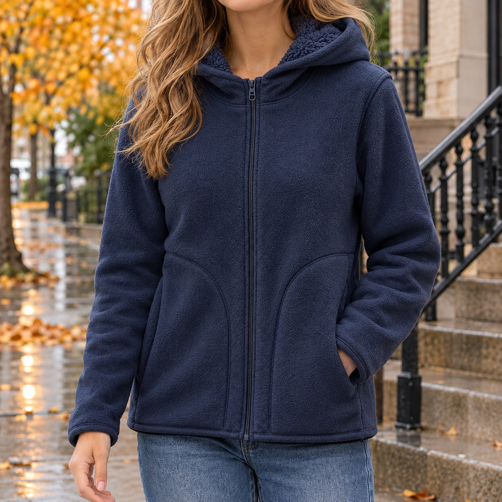 Alexia Hooded Fleece Jacket - Navy Blue