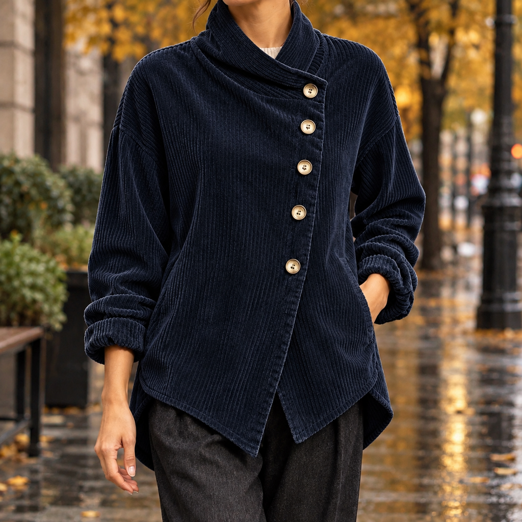 April Asymmetric Jacket - Navy Blue