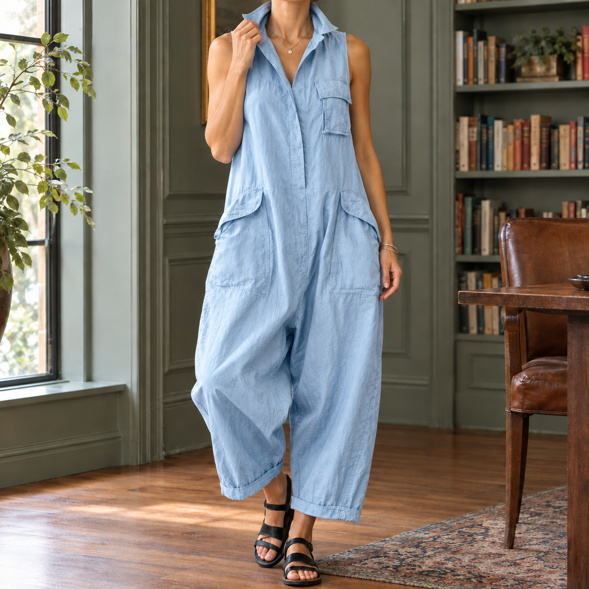 Celine Utility Jumpsuit - Light Blue