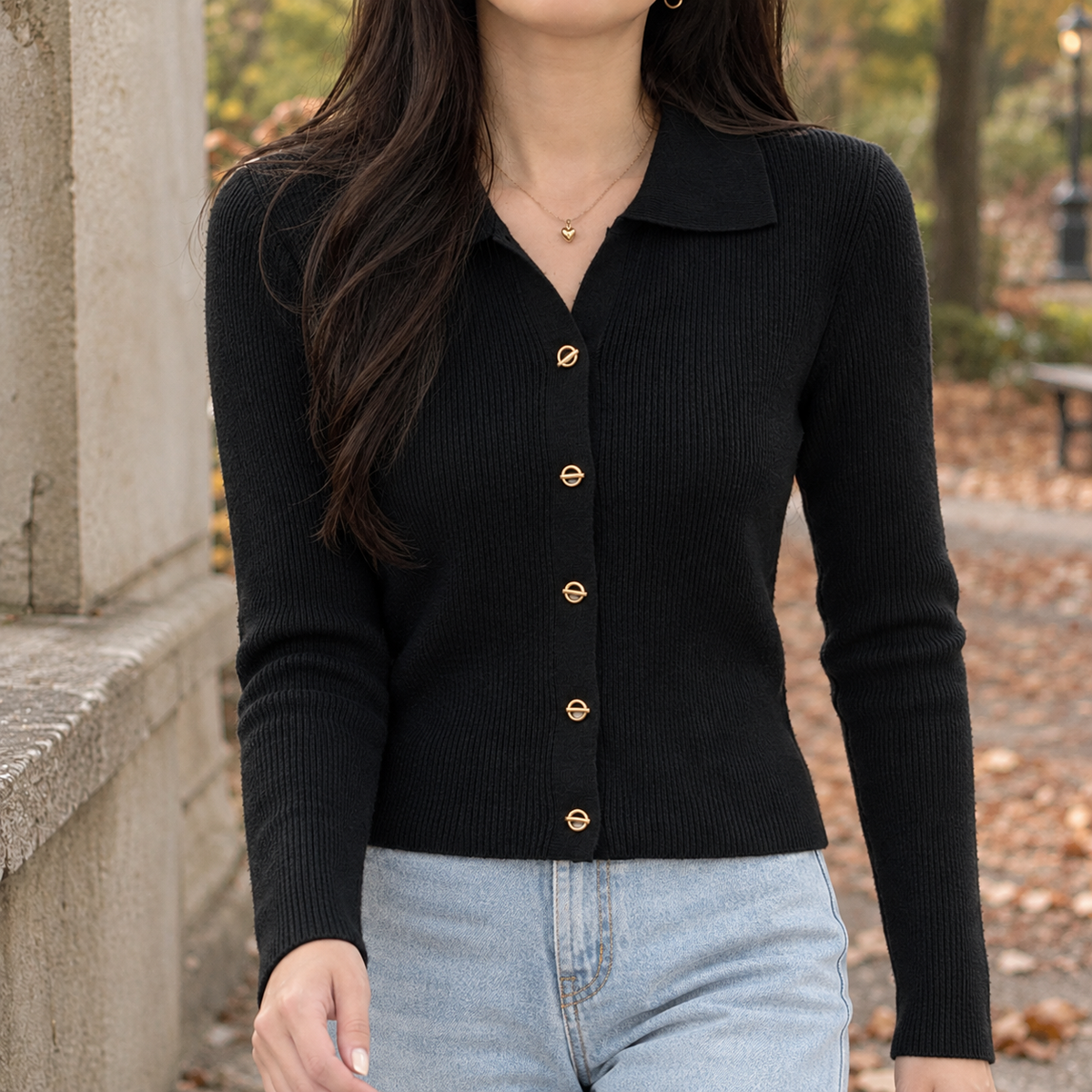 Roseline Ribbed Cardigan - Black