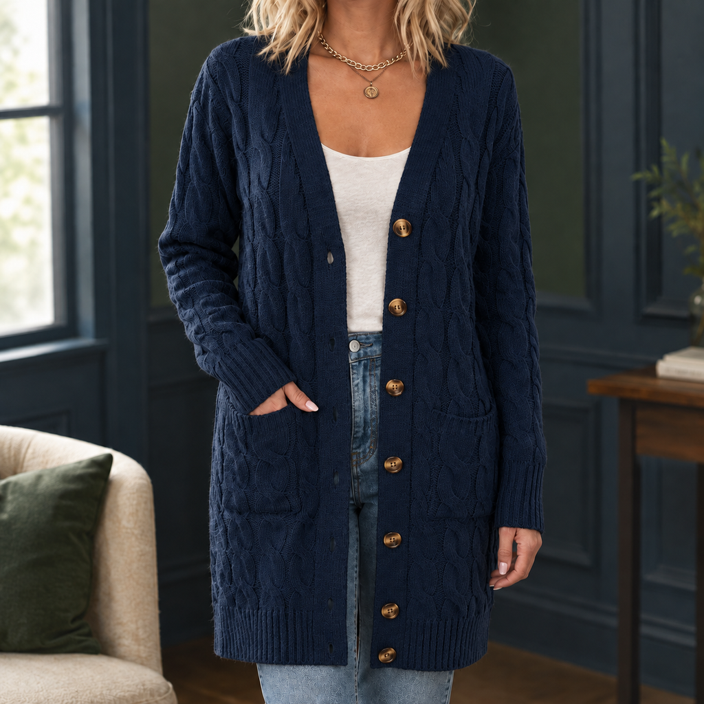 Paloma Cable Knit Cardigan - Navy Blue