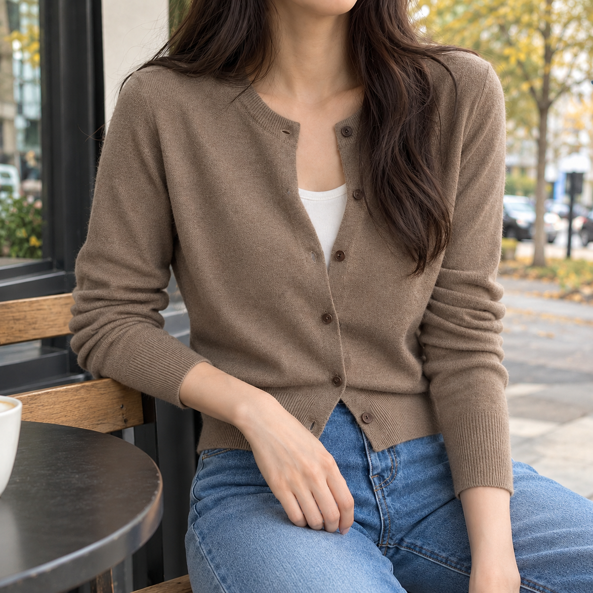 Livia Crewneck Cardigan - Taupe