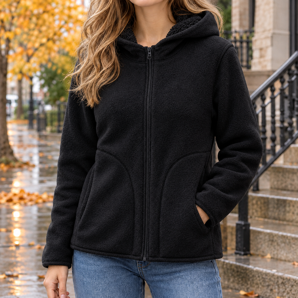 Alexia Hooded Fleece Jacket - Black
