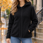 Alexia Hooded Fleece Jacket - Black