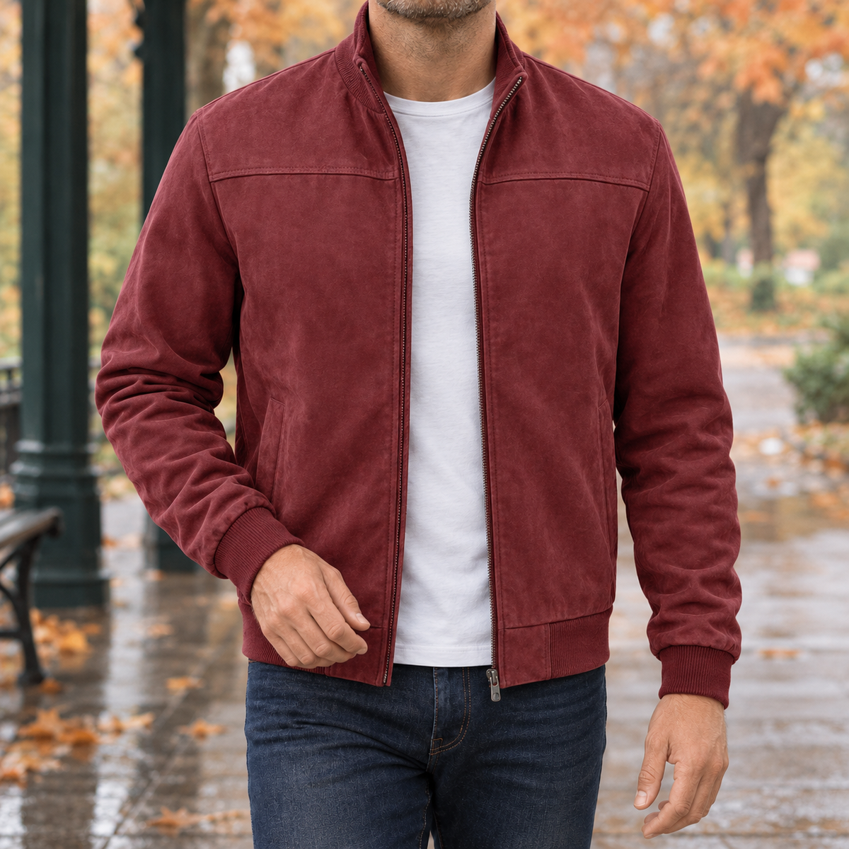 Remy Suede Look Jacket - Maroon Red