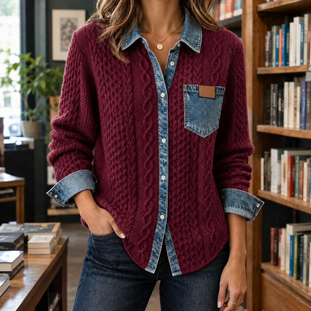 Amelie Cable Knit Cardigan - Burgundy