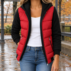 Nadia Colorblock Puffer Jacket - Bright Red
