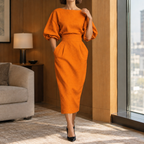 Alice Pleated Midi Dress - Orange