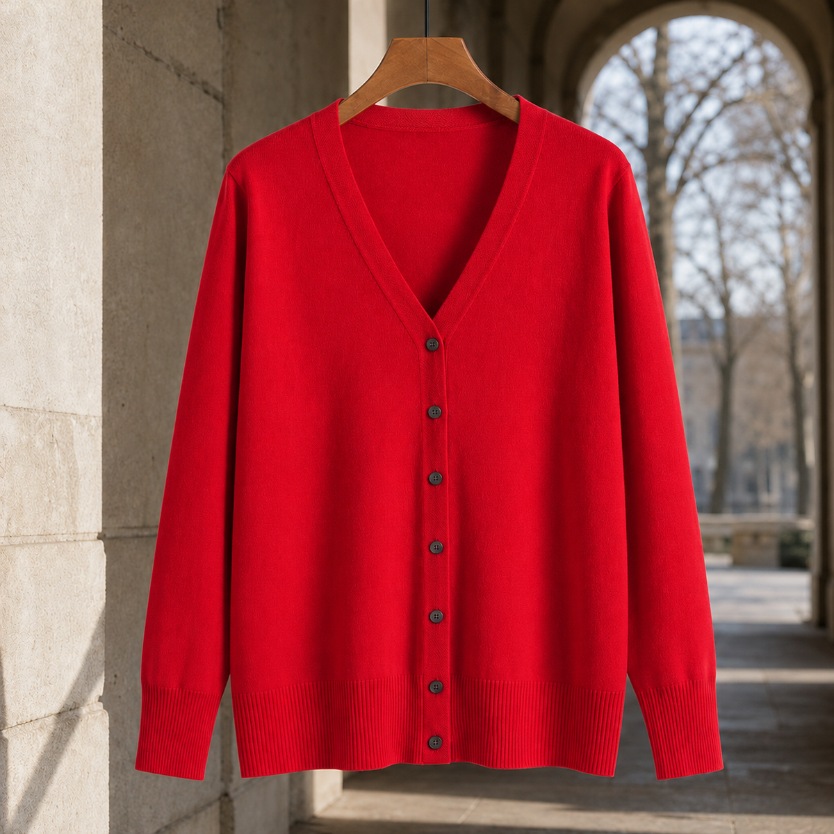 Mara V Neck Cardigan - Red