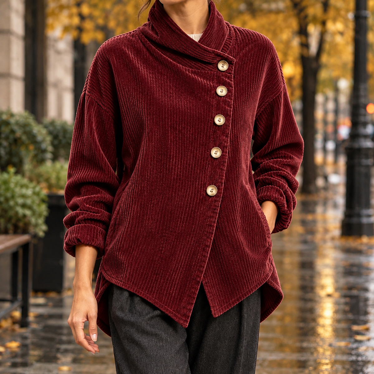 April Asymmetric Jacket - Wine Red
